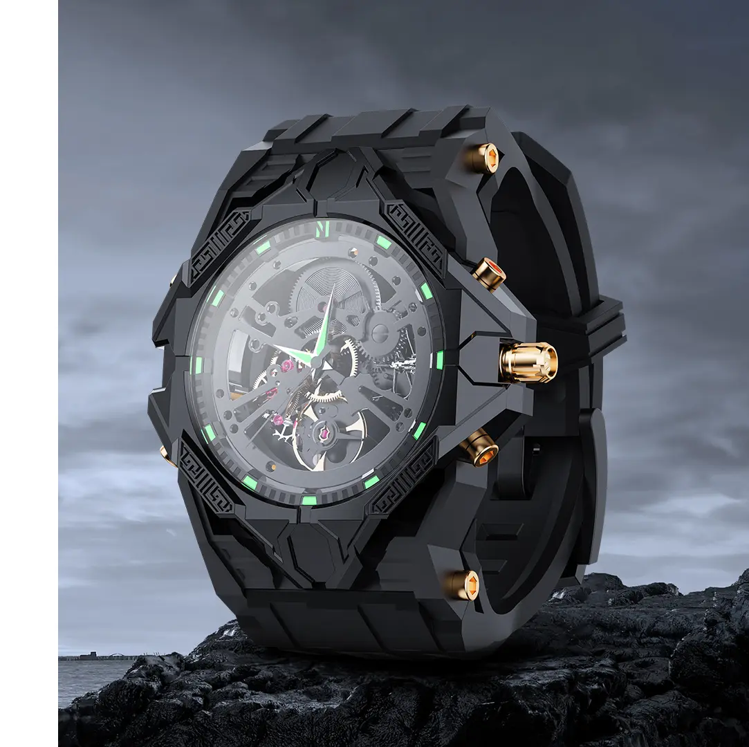 Novamos N3M Men's Elegant Automatic Skeletonized Ceramic Mechanical Watch, Water Resistant, Luminous, Trendy Design, Ideal Gift for Friends
