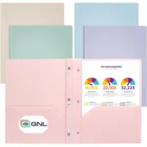 Plastic Folders with Pockets and Prong, Pack of 5, Muted Pastel Colors, Heavy Duty 2 Pocket File Folders Letter Size, Folders with Prongs for School, Home, and Office
