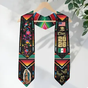 Mexican Graduation Stole Class of 2026, Mexico & USA Flag V Shape Sash, Hispanic Pride Graduation Scarf for Seniors