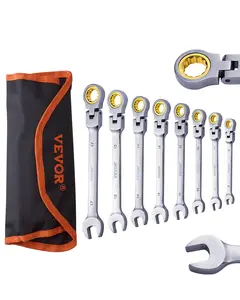 VEVOR Flex-Head Ratcheting Wrench Set 8 PC Metric 8 mm-17 mm with Roll-up Pouch
