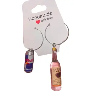 RedBull and Tito’s Vodka Mismatched Hooped or Kidney Hook Earrings with Handmade Design and Unique Packaging