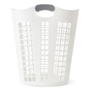 Gracious Living Easy Carry Large Vented Plastic Laundry Hamper w/Handles, White