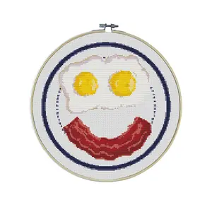 Breakfast Cheer Premium Cross Stitch Kit - EVERYTHING INCLUDED | Brunch Lover | Bacon and Eggs | Morning Person Gift | Happy Cross Stitch Patterns | Smiley Face