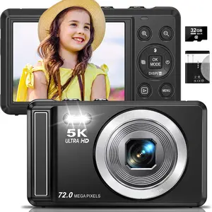 5k Digital Camera, 72mp Uhd Compact Portable Vlogging Camera, Automatic Focus Flashlight Kids Photography, 2.8 Inch Screen, 16x Zoom, 32GB Card