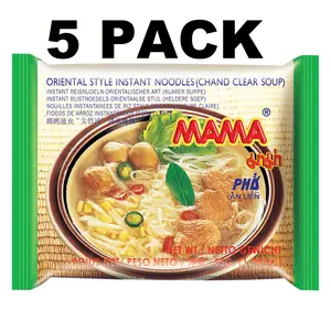 MAMA Oriental Style Instant Noodles - Chand Clear Soup Pho - 5 Pack - Hot & Spicy - Fewer Calories Than Deep Fried - No Trans Fat - Thai Flavors