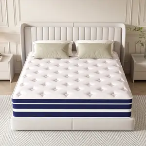 TVDFGTS 10/12/14 Inch memory foam hybrid mattress, independent spring pocket blue and white boxed mattress, medium firmness, support, pressure relief and comfortable sleeping first choice