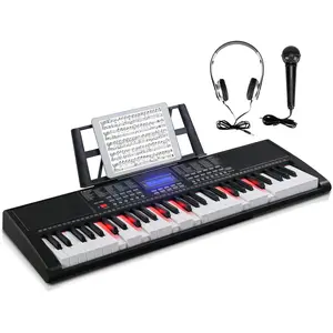 GLARRY 61-Key Portable Electronic Piano Keyboard for Beginner w/Lighted Keys, LCD Screen, Microphone, Headphones, 3 Teaching Modes, Built-In Speakers