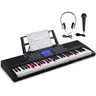 GLARRY 61-Key Electronic Keyboard Piano Set for Beginners, Portable Lighted-Key Instrument with LCD Display, Microphone, Headphones, 3 Teaching Modes, Built-In Speakers, Split/Touch Control, 300 Rhythms, Great Birthday Gift for Beginner Keyboard Users