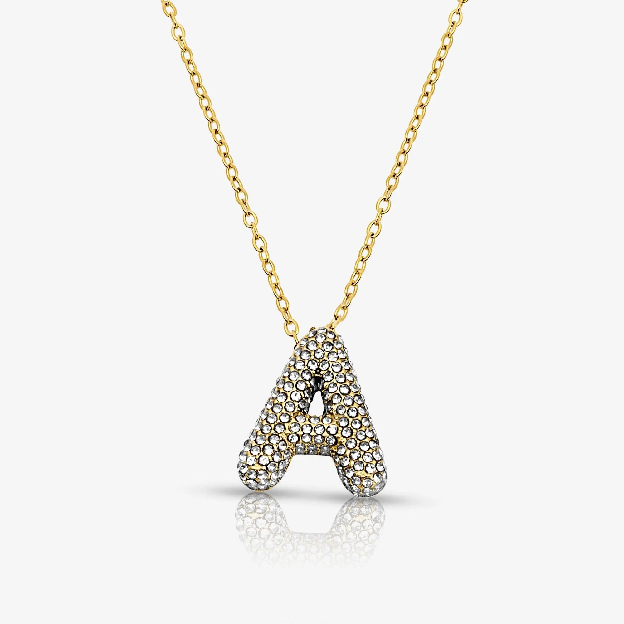 EVRY JEWELS Gold or Silver Plated Women's Hypoallergenic Pave Bubble Letter Necklace