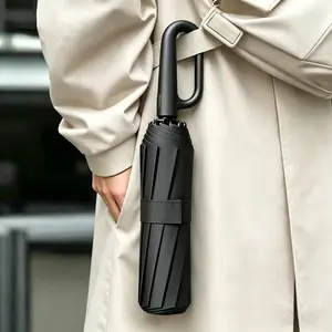 Foldable Rainproof Automatic Umbrella-Black, 1 Count Compact Ring-Buckle Windproof Reinforced Pocket Umbrella for Women, Durable Sun-Protection UV Umbrella, Suitable for Rainy Days and Outdoor Use, Wind Resistant Umbrella, Travelhacks