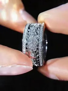Creative Rotating Gear Design Sparkling Zircon Inlay Rhinestone Decorated Ring, Adjustable Zircon Rings, Elegant Fashion Accessories for Women & Men, Versatile Exquisite Jewelry for Birthday Gift