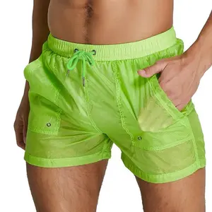 2026 Men's Comfortable Breathable Low Waist Semi Transparent Shorts Sexy Ultra-thin Quick Drying Casual Home Pants Sports Three-part Swim Beach Shorts compression liner triangular mesh