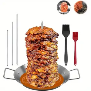 Stainless Steel BBQ Grill Set, Includes 3 Detachable Skewers and 2 Cleaning Brushes, Ideal for Home Kitchen, Outdoor Grilling, Family Activities