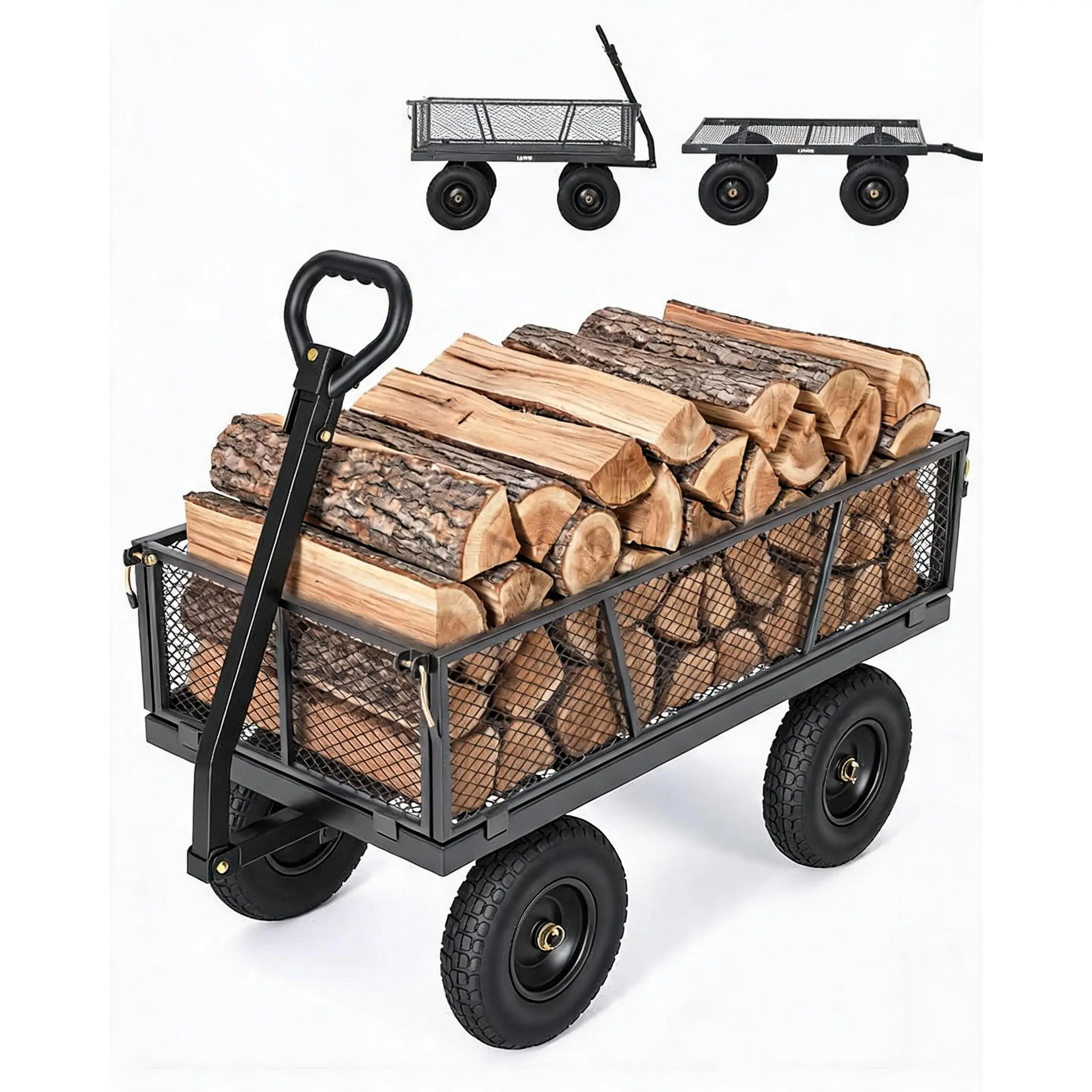 1200LBS Heavy Duty Steel Garden Cart – Removable Mesh Sides – 13" All-Terrain Wheels – 180° Rotating Handle – Utility Yard Wagon for Lawn, Farm, Outdoor Gardening
