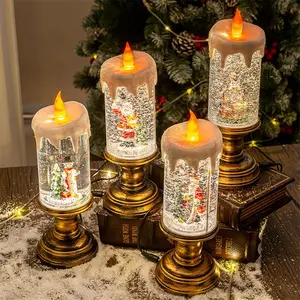 Christmas Themed LED Candle Light, 1 Count Battery/USB Powered Flameless Candle Light, Decorative Candle Light for Home Party Wedding Festival, LED Mood Light