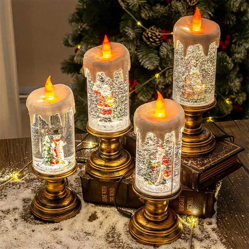 Christmas Themed LED Candle Light, 1 Count Battery/USB Powered Flameless Candle Light, Decorative Candle Light for Home Party Wedding Festival, LED Mood Light, Holiday Decoration Lights