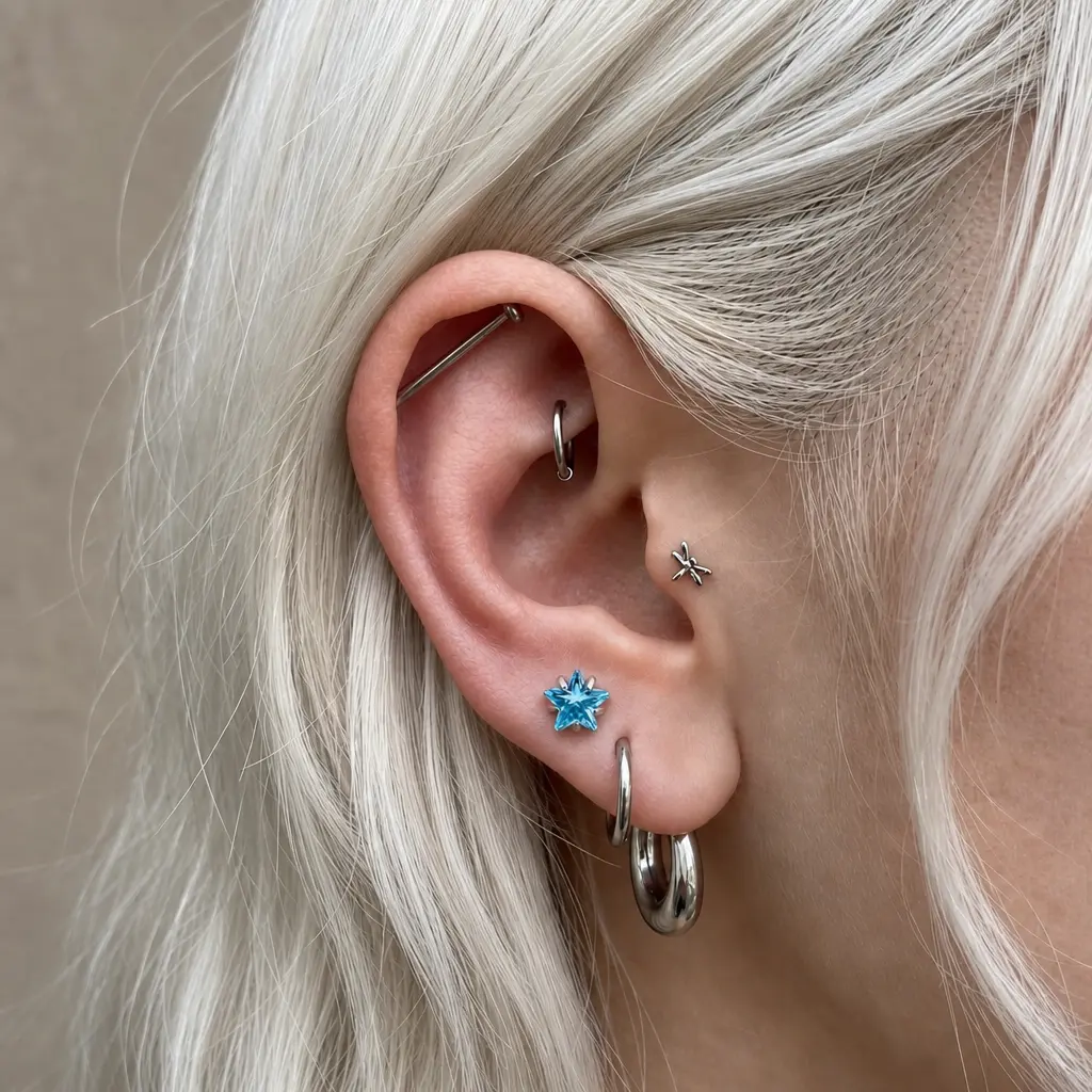 SPACETRASH , 5Pcs Blue Ear Stud Set, Titanium Internally Threaded Piercing, earrings made of pure titanium，G23 Hypoallergenic Flat Back Internally Threaded Ear Stud