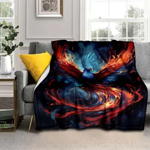 1PC Blue Fire Phoenix Printed Blanket, Portable Flannel Blanket, Suitable for Sofa, Bed, Travel, Camping, Living Room, Office, Sofa, Chair and Bed, Holiday Gift