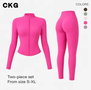 CKG Women’s 2-Piece Zip-Up Yoga Set, Long Sleeve Workout Jacket & High-Waisted Leggings, Soft Stretch Quick-Dry Activewear for Gym, Pilates, Running & Everyday Wear