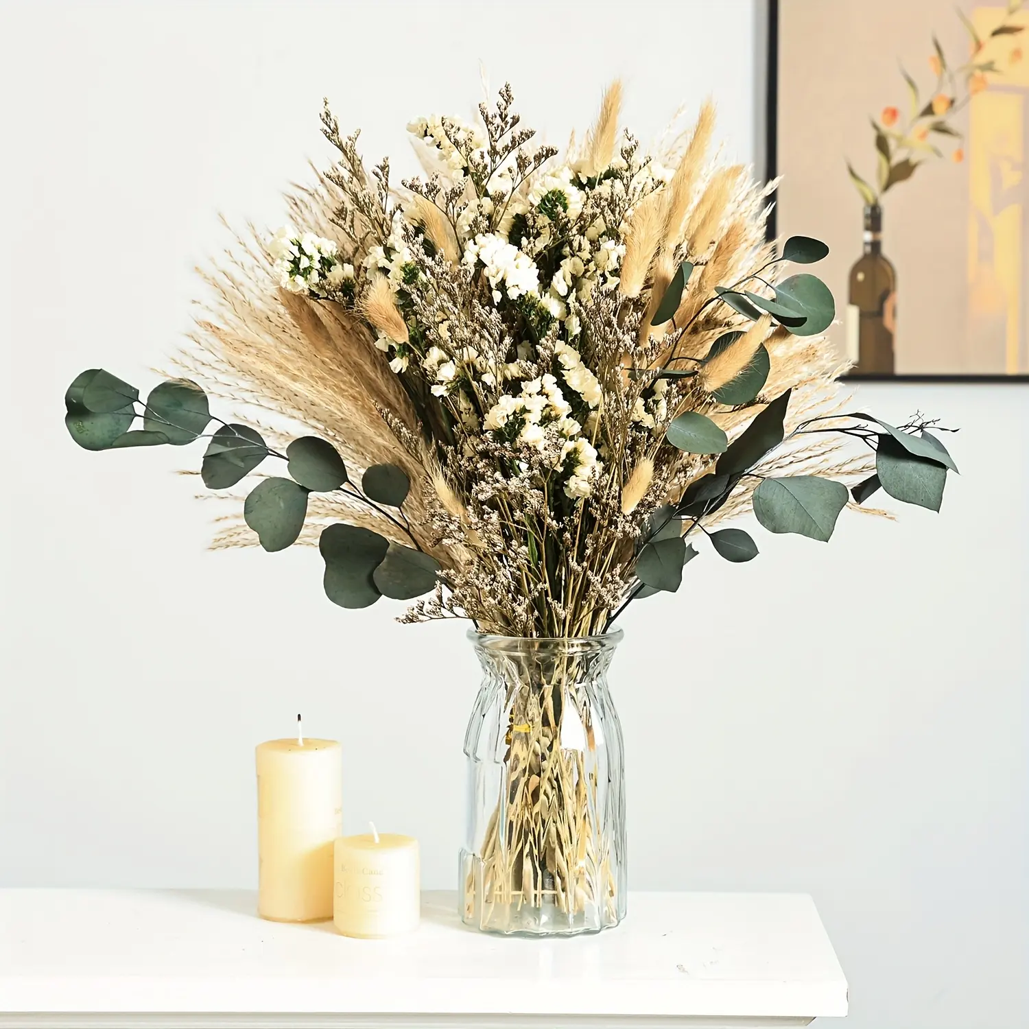 90pcs Boho Pampas Grass Dried Flower Bouquet with Bunny Tail Grass & Eucalyptus – Romantic Rustic Chic Floral Arrangement for Home Decor, Wedding Decorations, Table Centerpieces, Party & Event Styling, DIY Crafts, Neutral Elegant Bohemian Flowers outdoorf