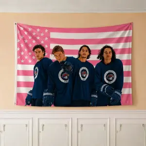 Collection Pink Hockey Team Tapestry Wall Hanging, Off Campus Inspired Room Decor, Aesthetic Dorm Bedroom Fabric Poster,Trendy Hockey Decor