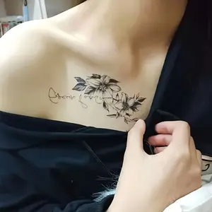 6 Large Herbal Tattoo Sticker, Including 1 One Simple Flower Elements and 5 Random Styles, Lasting for 7-15 Days, Waterproof and Wear-Resistant, Realistic Effect, Suitable for People Who Are Afraid of Pain and Do Not Want to Tattoo.