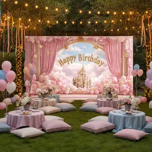 Princess Birthday Background Cloth, Vibrant Vinyl Fabric, Multi-Size, Easy Installation, Perfect for Home Parties, Weddings, Birthdays, Christmas