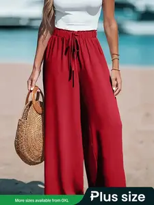 【plus Size】 Solid Color Wide Leg Pants, Casual Comfy Trousers for Daily Wear, Women's Bottoms for All Seasons, Summer Bottoms, Wideleg Pants, Loose Palazzo Pants, Loose Legged Pants, Baggy Legged Pants, Lady Widelegtrousers