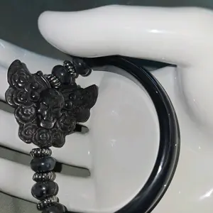 Silver Black Obsidian Skull Butterfly