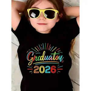 Summer t Shirts Kids "Graduation 2026" Shirt, Rainbow Sunburst Design, Fun Calligraphy Text for Little Grads