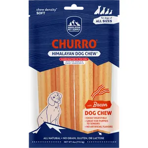 Himalayan Pet Supply Churro Dog Chew - Soft Bacon Flavor - 4 oz Pack - All Natural, Lactose-Free, Grain-Free, Gluten-Free - Made in USA