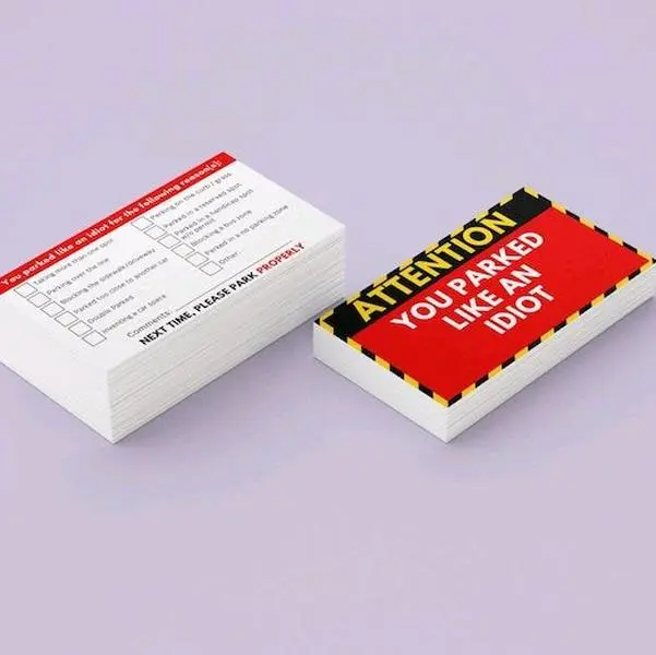 Bad Parking Cards - 'You Parked Like an Idiot' Bad Parking Cards - 'You Parked Like an Idiot'
