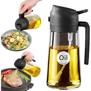 16oz/470ml Glass Olive Oil Sprayer for Cooking with Stickers, 2 in 1 Oil Dispenser for Kitchen Gadgets, Food Grade Premium Spray Bottle with Portion Control for Salad, Frying, BBQ (Black)