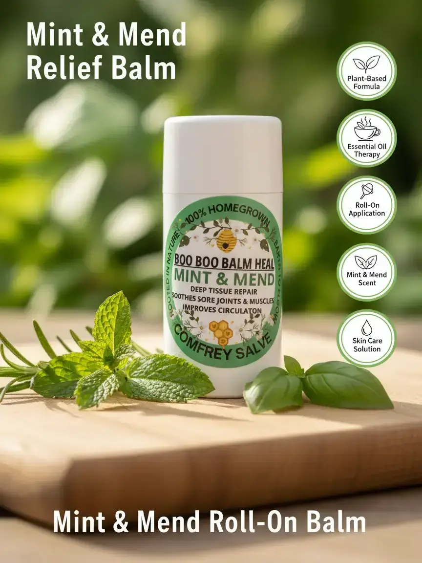 BOO BOO BALM HEAL-MINT & MEND ROLL ON-Men's Wellness Plant-Based Essential Oil Therapy Boo Boo Balm - Mint & Mend Roll-On Skin Care Solution