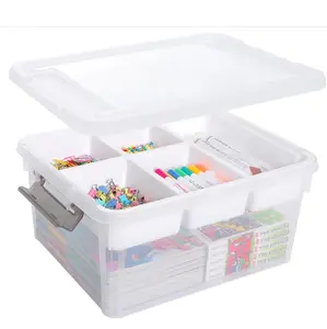 Citylife 17 QT Plastic Storage Box with Removable Tray Craft Organizers and Storage Clear Storage Container for Organizing Bead, Tool, Sewing, Playdoh Cover Transparent Bin Colorful