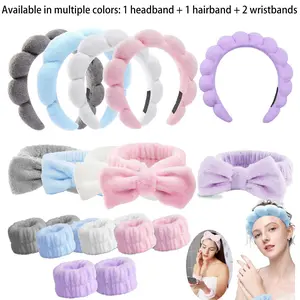 4 Pack Headbands, Sponge Hair Band Bow Tie Set - Wristband Hair Accessories for Women Gifts