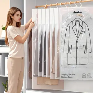 7-piece set (including hand pump) of space-saving vacuum sealing bags, long-sized storage bags, suitable for closet organization, suits, dresses, hanging vacuum compression storage bags, without hooks