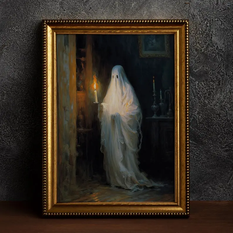 Ghost by Candlelight, Vintage Poster, Art Poster Print, Dark Academia, Gothic Victorian.
