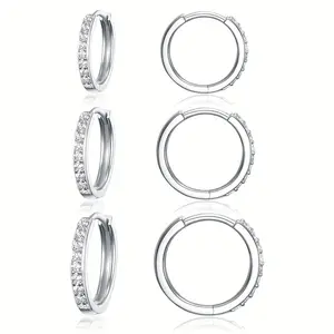 MDFUN 3-Pair 8/10/12mm Sparkling Cubic Zirconia Huggie Hoop Earrings Single-Row Full CZ Minimalist Versatile Hypoallergenic Elegant Style for Women
