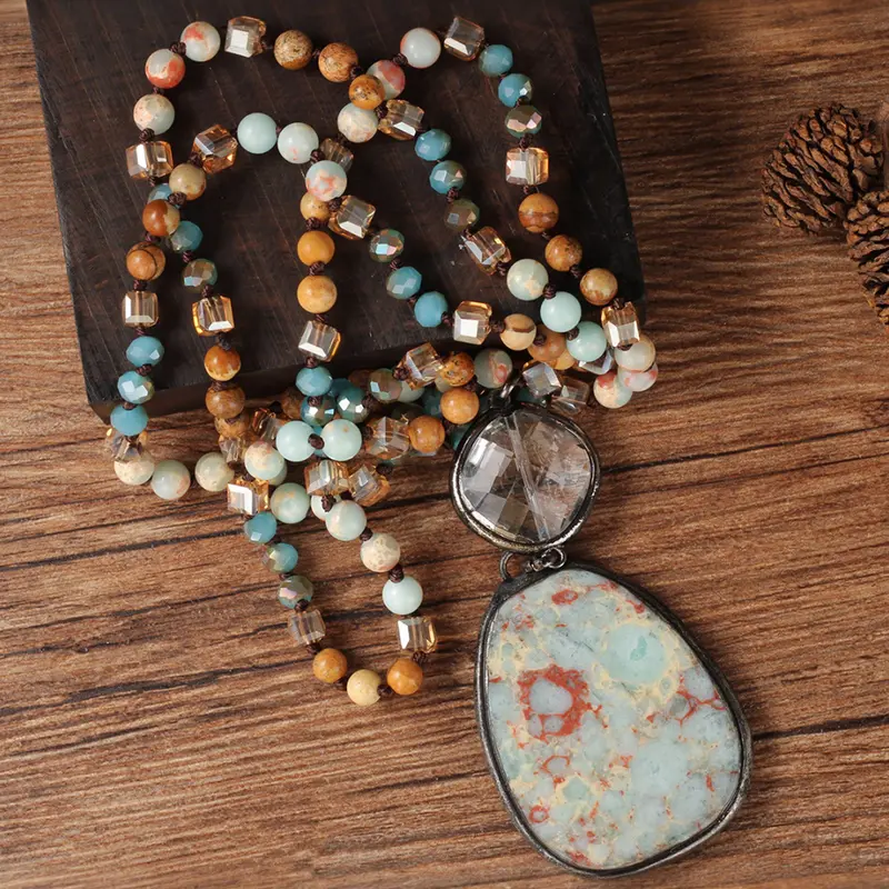 Long Irregular Beaded Sweater Chain, Hetian Jade Pendant Necklace, Pendant Design, Healing Handmade Jewelry for Daily Wear, Relieve Fatigue