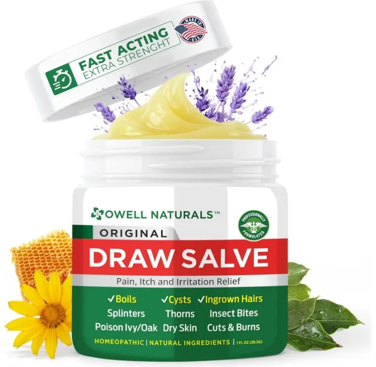 OWELL NATURALS Drawing Salve Ointment for Boil & Cyst Removal, Deep Ingrown Hair, Splinter Remover, Bug Spider Bites, Bee Sting, Mosquito Itching, Poison Ivy