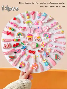 14/pcs Set Cute Hair Clips, Rainbow, Fruits, Flowers Designs, Vibrant Colors, Ideal for Girls & Women, Daily Styling, Parties, Photo Shooting, Super Cute Clips