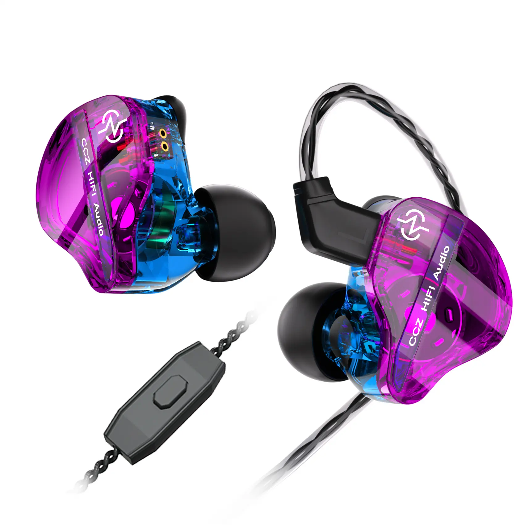CCZ DC01 Pro Wired In-Ear Monitors Earbuds - 3.5mm Jack Professional IEMs with 1DD Patent, Dual Drivers, Universal Flex, Mic, Heavy Bass, Ear Fins, Eartips, Gaming Headsets Pro Pack for Singers, Electronic Audio Christmas Gift