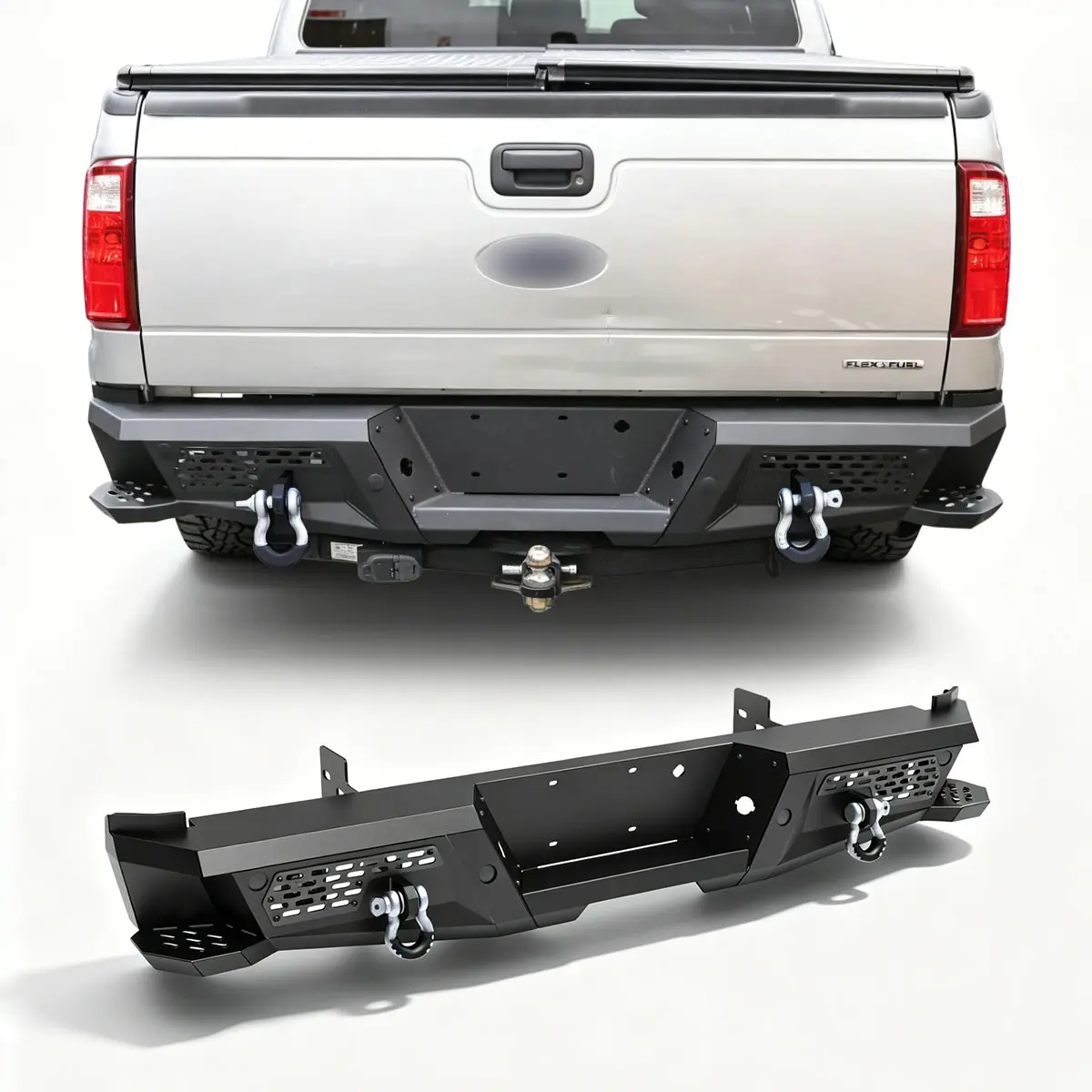 WOLFSTORM Rear Bumper for 1999-2016 FORD F-250/F-350, Perfect Fit, DIY Spraying Compatible, OEM License Plate Lights Ready, OEM Tow Hitch Compatible