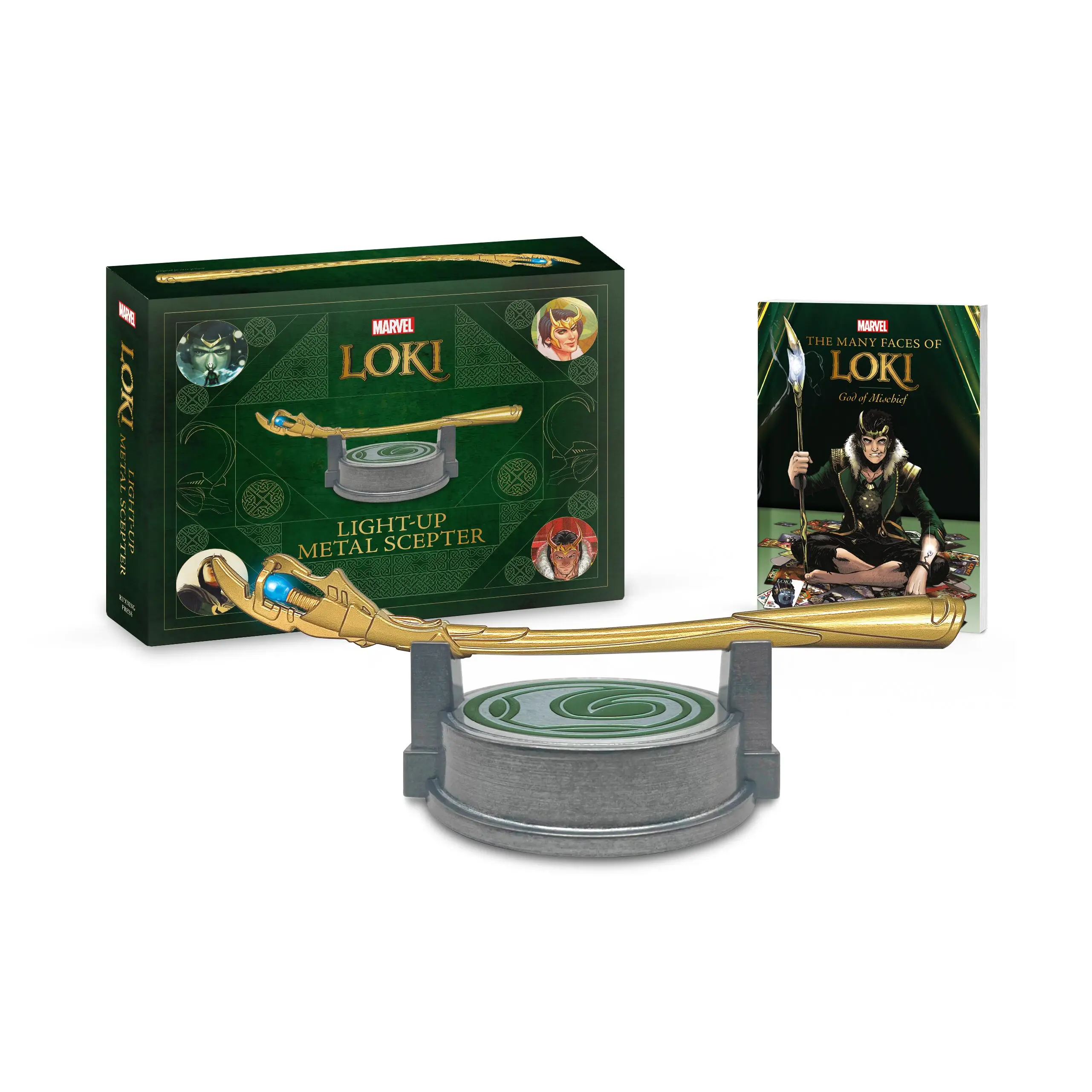 Marvel Loki Glow-Infused Electroplated Light-Up Metal Scepter with Blue Gemstone, Collectible Office Stationery & Gift by Robb Pearlman