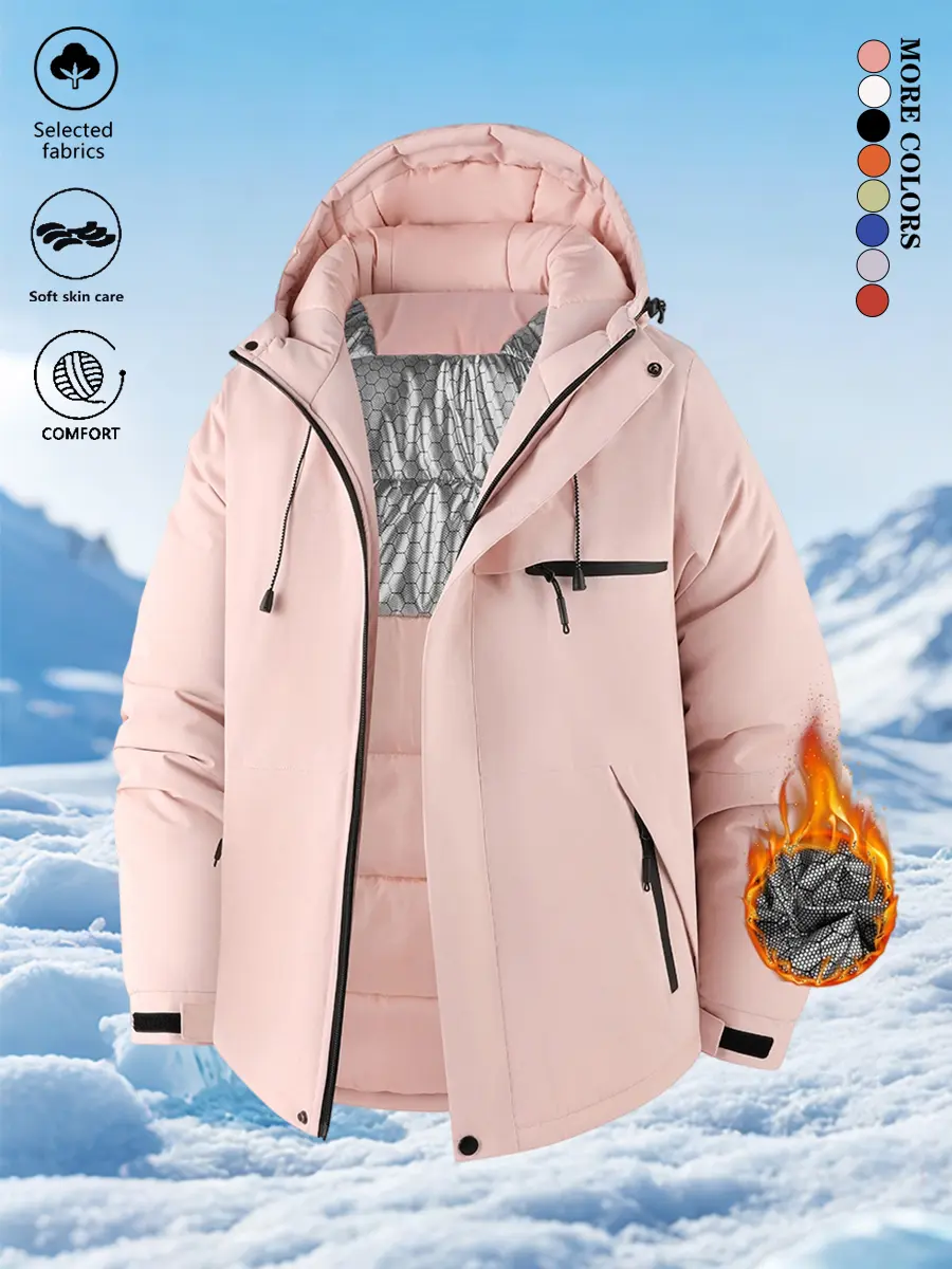 Women’s ski/snow jackets — outdoor insulated outerwear; hooded winter jackets for mountain activities; hooded jackets; warm, windproof jackets with pockets; snow coats; mountain windproof coats; multi-pocket winter jackets; outdoor clothing; autumn new ar
