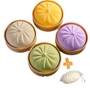 Colorful Dumpling Stress Balls Fidget Sensory Toy Squeeze Dough Ball Stress Relief Hand Toy for Kids Adults Bun with Steamer Stretchy Desk Toys for Anxiety Relief