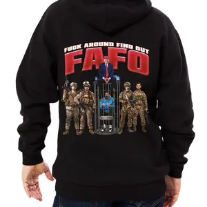 Men's Casual T-Shirt - 2-Sided FAFO Nicolas Maduro & Trump Arrest "F Around Find Out" International Edition Funny Menswear Clothes; Also Available as Hoodie, Sweatshirt