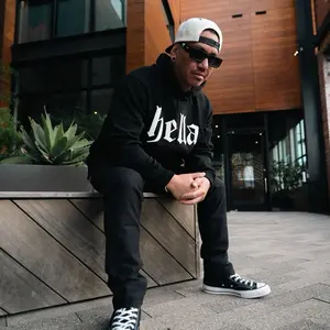 Hella Hoodie - Puff Print Pullover Fleece Black