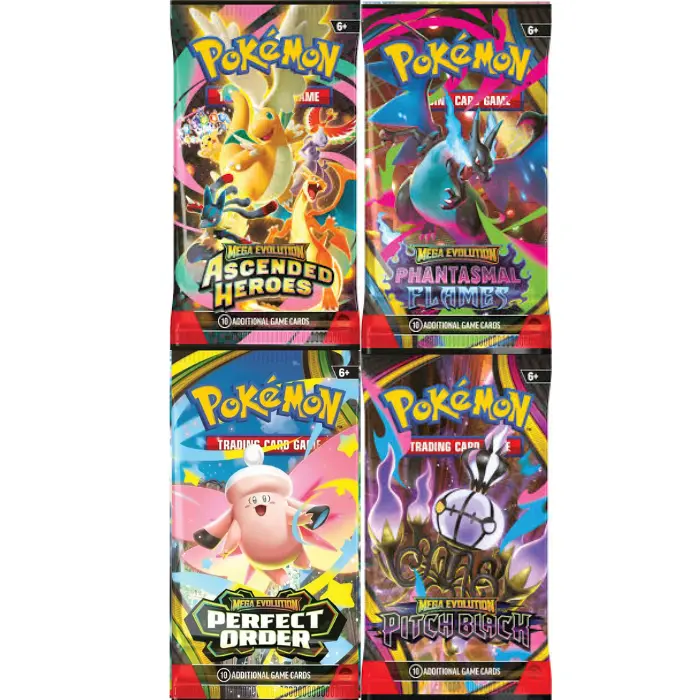 Pokémon energy break - 4 set mix - 36 Booster pack break - Contains 9 of each: Ascended Heroes, Phantasmal Flames, Perfect Order & Pitch Black - opened live - Average 4 Packs per Energy